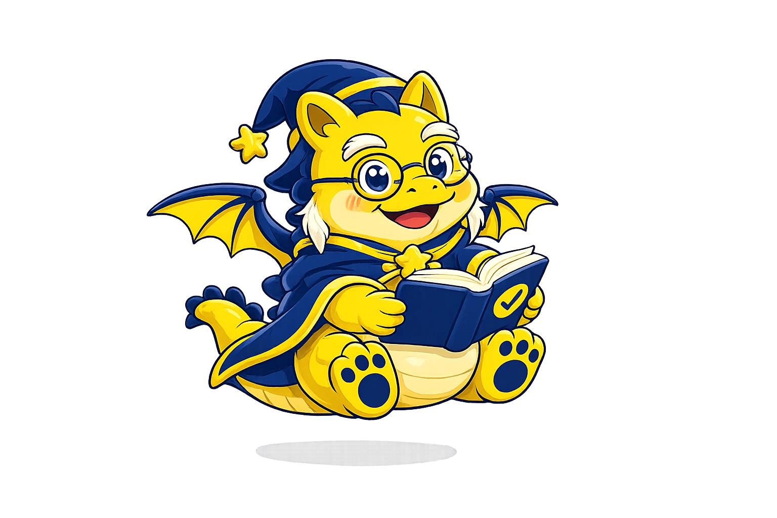 DRG, o mascote do Servicei — dragão sábio lendo um livro