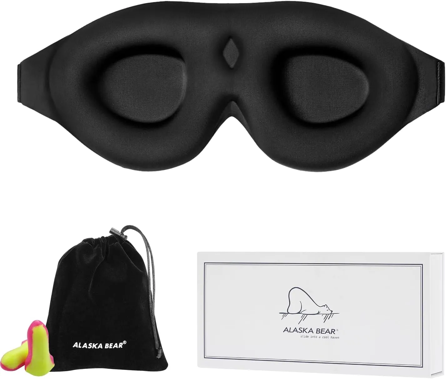 Máscara de dormir 3D ergonômica Alaska Bear com cavidade contornada para olhos em espuma viscoelástica