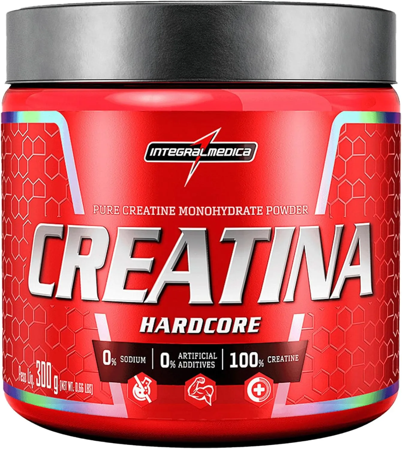 Pote de creatina monohidratada Integralmedica Hardcore 300g 100% pura