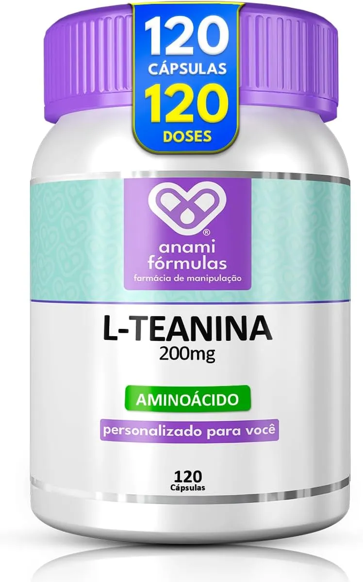 Frasco de L-teanina 200mg 120 cápsulas para foco e calma