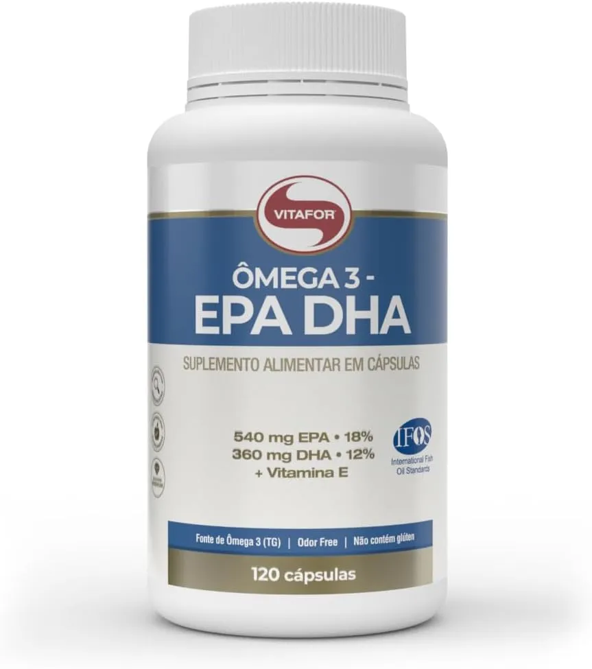 Pote de cápsulas de ômega 3 VitaFor 120 cápsulas 1g EPA DHA