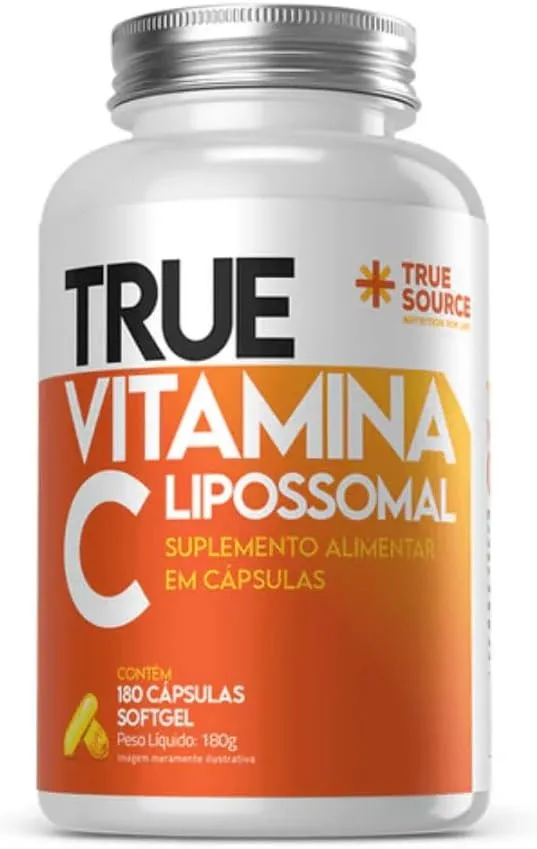 Frasco de vitamina C lipossomal True 180 cápsulas