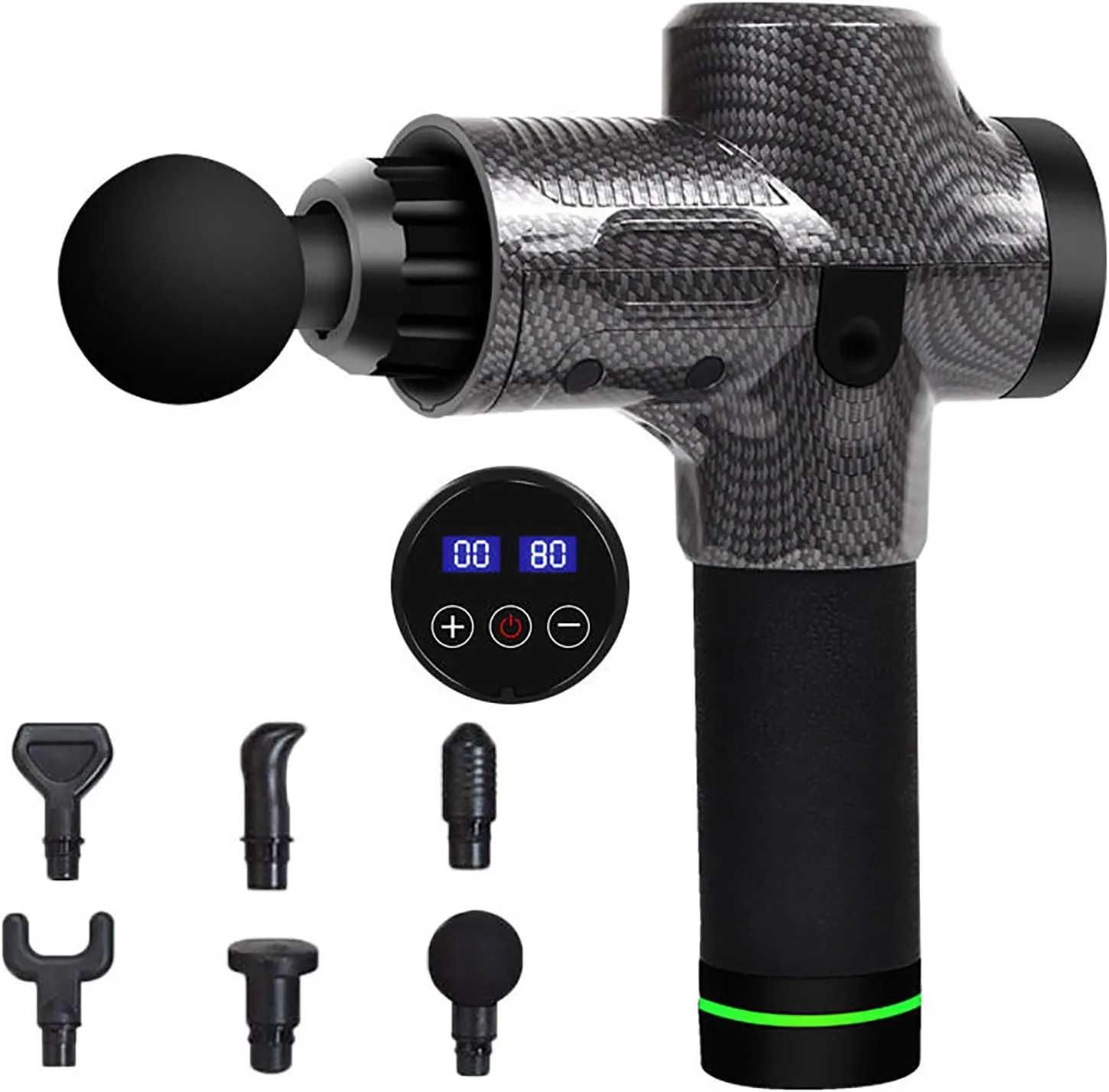 Pistola de massagem por percussão portátil com 6 cabeças intercambiáveis